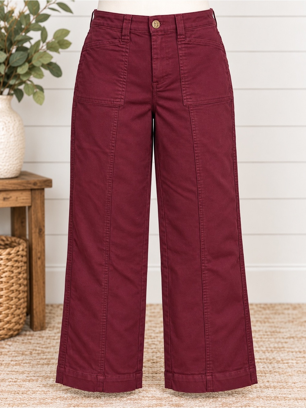 Belle by Kim Gravel Burgundy Utility Wide Leg Pants NWOT